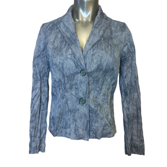 ALBERTO MAKALI Womens 8 Blue Tie Dye Crinkle Notched Collar Long Sleeve Blazer - Picture 1 of 4